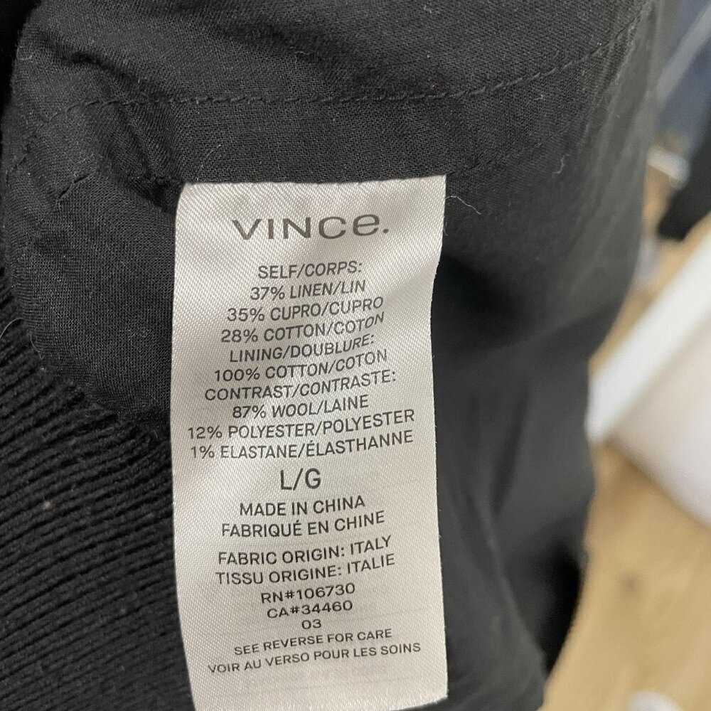 VINCE Linen Wool Blend Crop Bomber Jacket Pockets Classic Black size Large - Picture 10 of 11